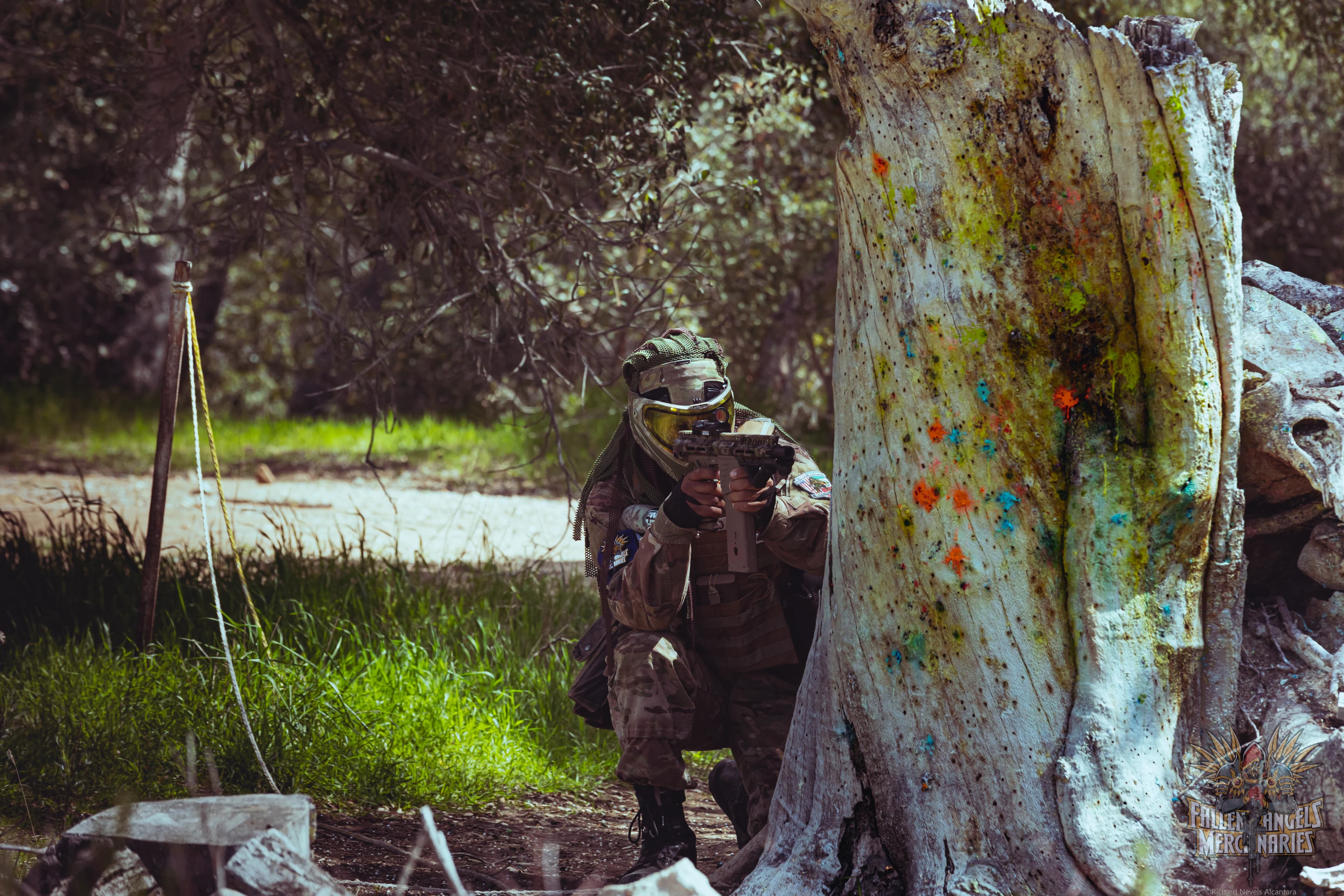 Fallen Angels Mercenaries player using cover in tactical play