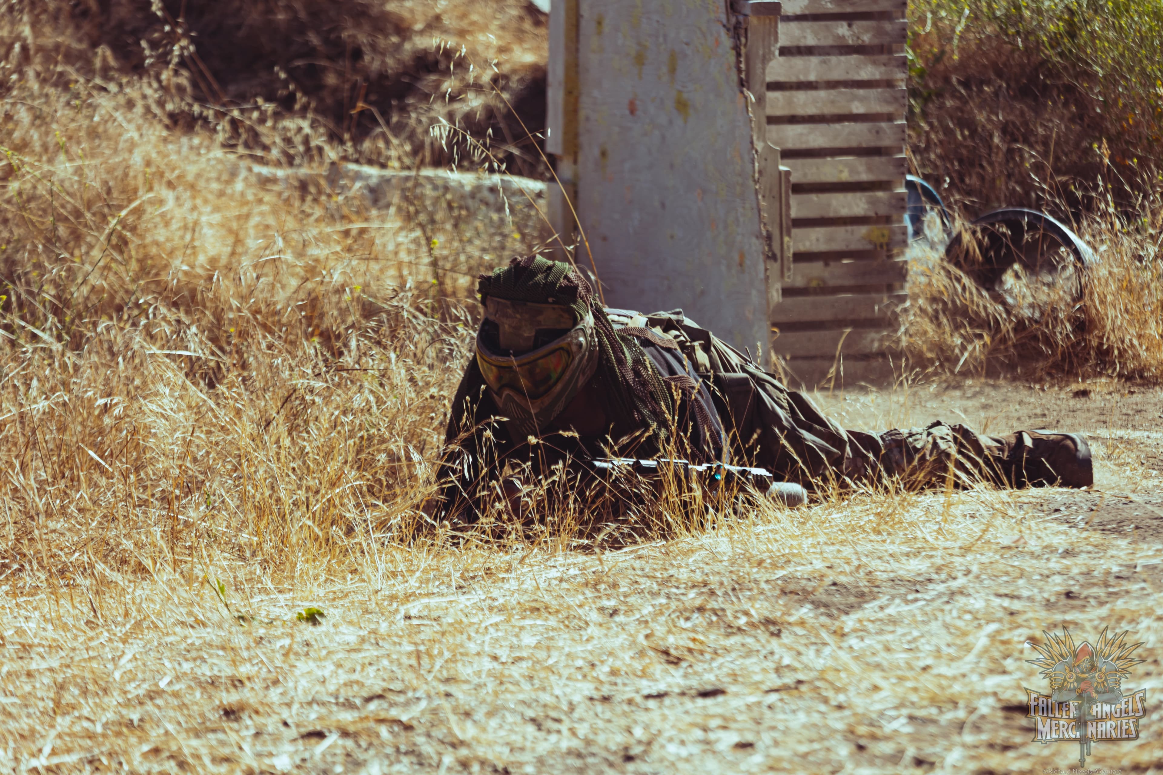 Fallen Angels Mercenaries player in tactical stance